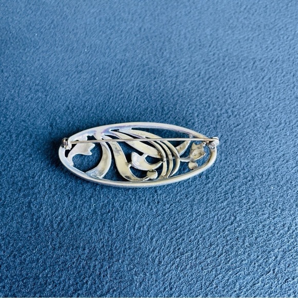 Vintage Marcasite Sterling Silver Oval Pin Brooch - Picture 3 of 5